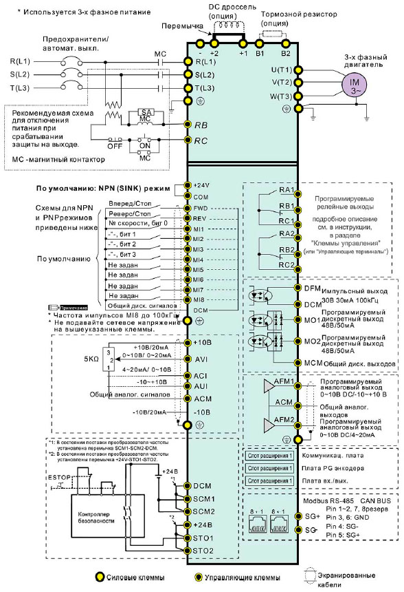 Схема соединений Delta Electronics серии VFD-C2000